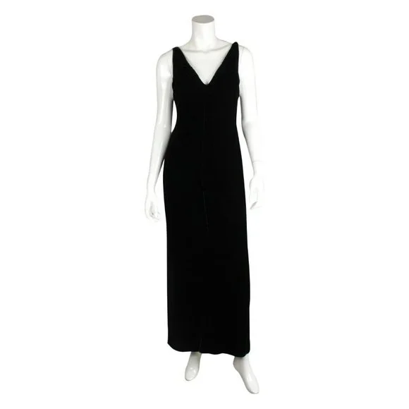 VALENTINO Black Velvet Sleeveless V-Neck Maxi Backless Dress - US 10 - Picture 1 of 7